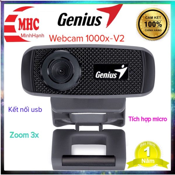 Webcam máy tính học online 720p, webcam có kèm micro Genius Facecam 1000X V2 720p