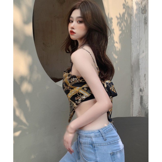 Crop Top - Áo kiểu cổ yếm hở lưng siêu xinh đi biển màu đen nữ tính