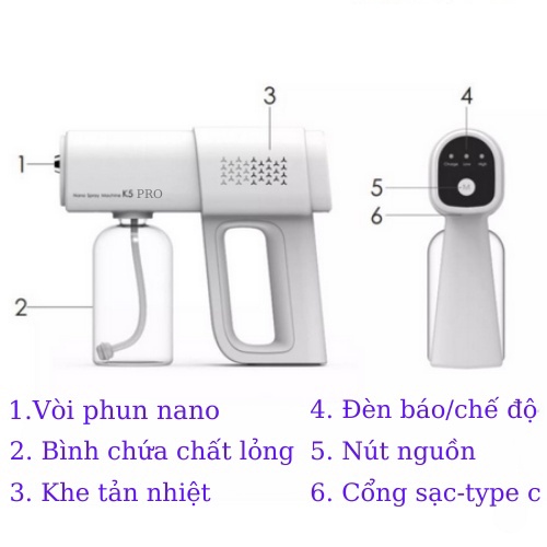 Máy xịt khử khuẩn cầm tay, súng phun khử khuẩn Nano T06, K5 Pro - K1340