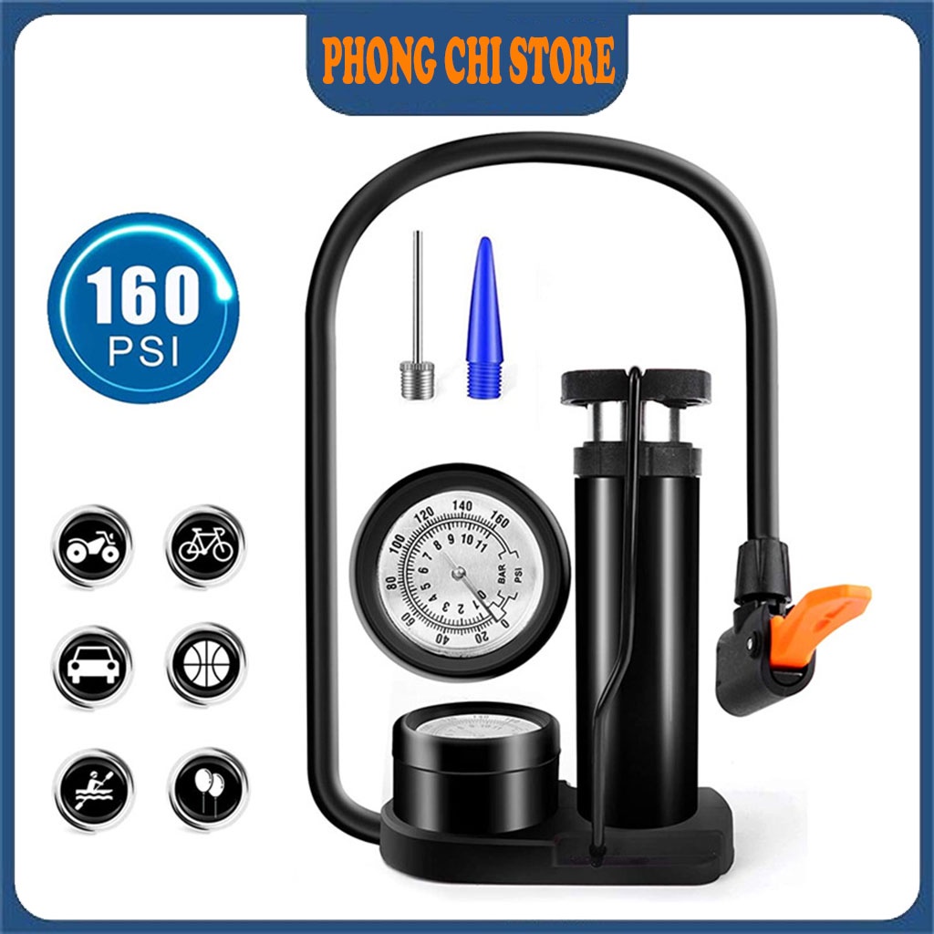 Bơm đạp chân mini có đồng hồ đo áp suất lốp SUPERBOSS, bơm đa năng mọi loại xe