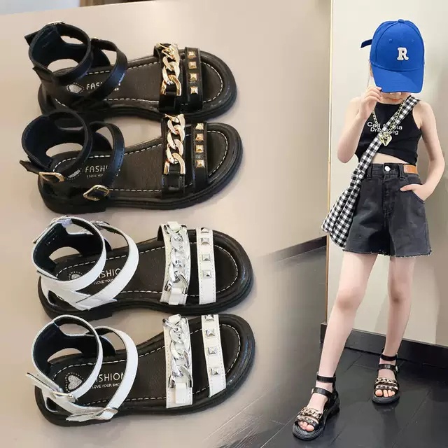 Sandal chiến binh bé gái - dép 2 quai dán đế mềm da PU êm chân mẫu mới xích bóng sang chảnh Babybees SL189 (có ảnh thật)