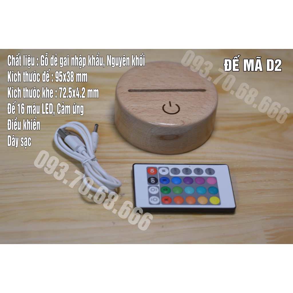 Đế đèn LED 3D nhựa - 16 màu - Có cảm ứng - Điều khiển dây sạc D4