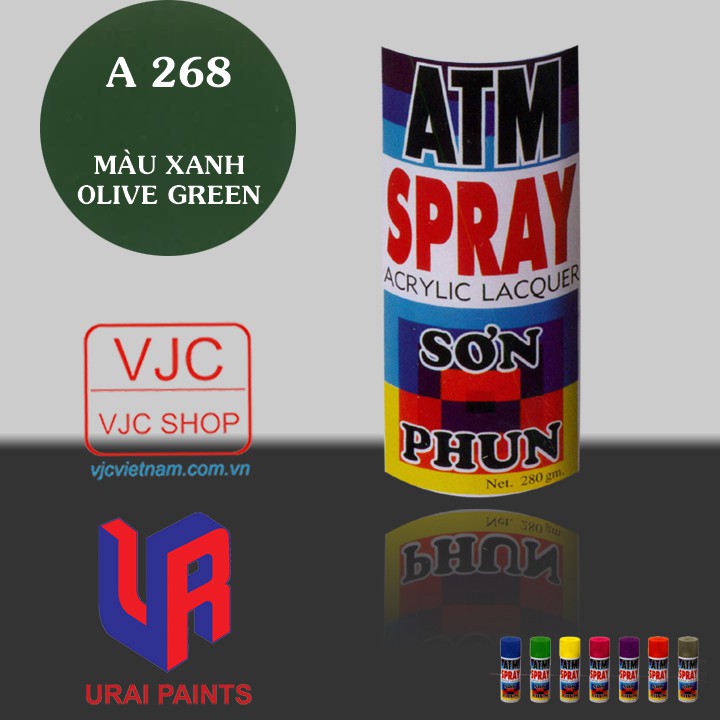 Chai sơn xịt sơn xe máy cao cấp ATM / WIN màu xanh OLIVE A268 / 268 dung tích 400 ml