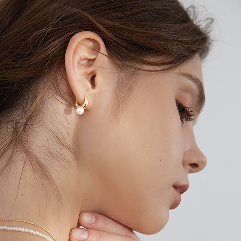 Khuyên tai làm từ đồng hình tròn đính ngọc trai nhiều màu sắc phong cách cổ điển trang sức thời trang cho phái nữ