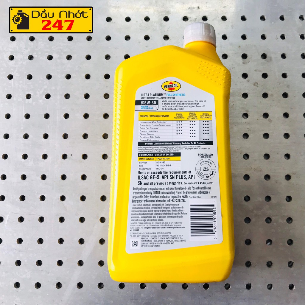 (Bán sỉ) Thùng nhớt Pennzoil Ultra Platinum 5w30 946ml x 6 chai