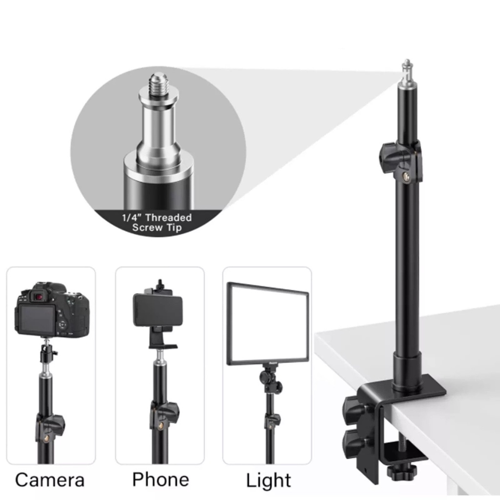 Giá đỡ kẹp bàn MT05 kim loại đầu ren 1/4 thông dụng gắn mọi thiết bị đèn livestream máy ảnh máy chiếu kẹp điện thoại