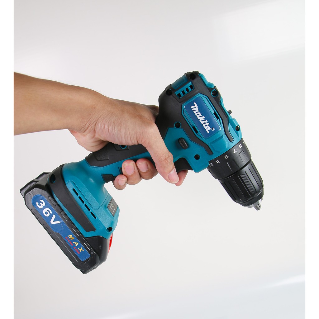 Máy khoan pin động cơ không chổi than Makita 36V DF331D-Lõi đồng 100%, Đầu 10mm–21 cấp trượt–Kèm 2 pin sạc, 1 dock sạc