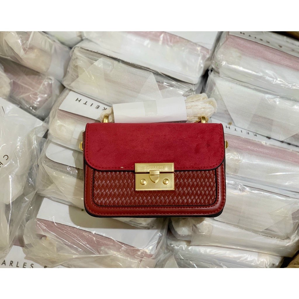 túi kẹp nách + đeo chéo nữ ck2-80701078-4 màu đỏ size 18 cm hàng auth tuồn
