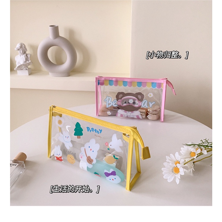 Túi đựng bút trong suốt, túi bút hoạt hình dễ thương, túi đựng đồ dùng cá nhân