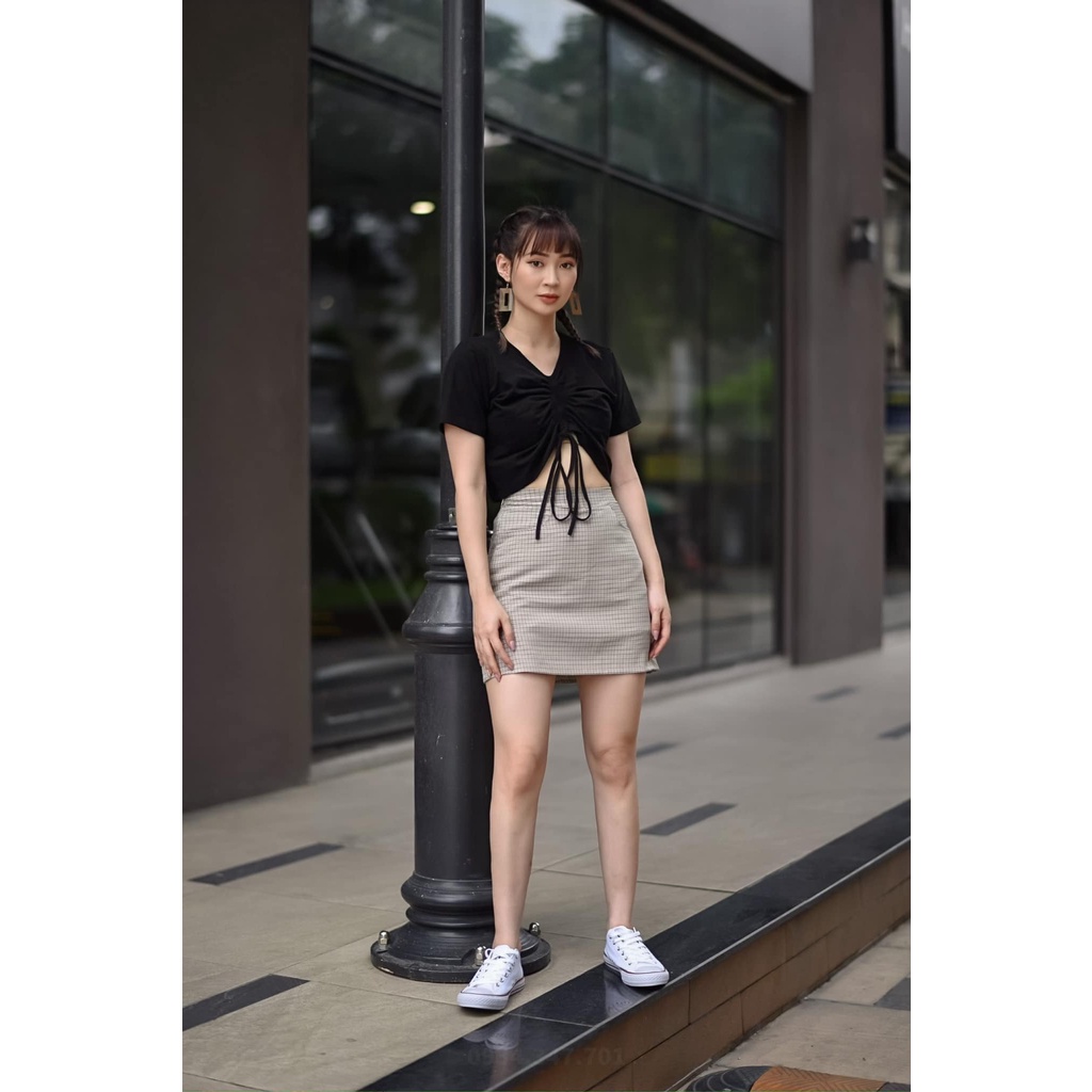 [EIGHTYK] Áo Croptop Thun Tay Ngắn Phối Dây Rút | BigBuy360 - bigbuy360.vn