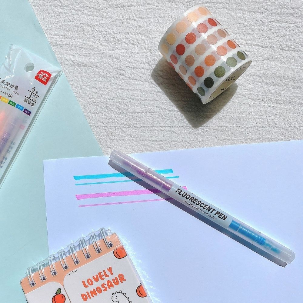 Bút highlight hai đầu dạ quang, bút đánh dấu ghi chú B08 Taro Stationery