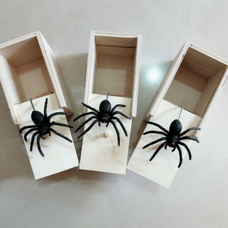 Hộp đồ chơi nhện giả hù dọa vui nhộn thú vị bằng gỗ
