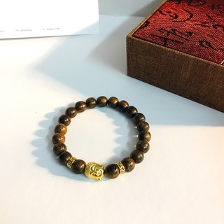 Vòng tay trầm hương việt cao cấp mặt Phật mạ vàng non 18k