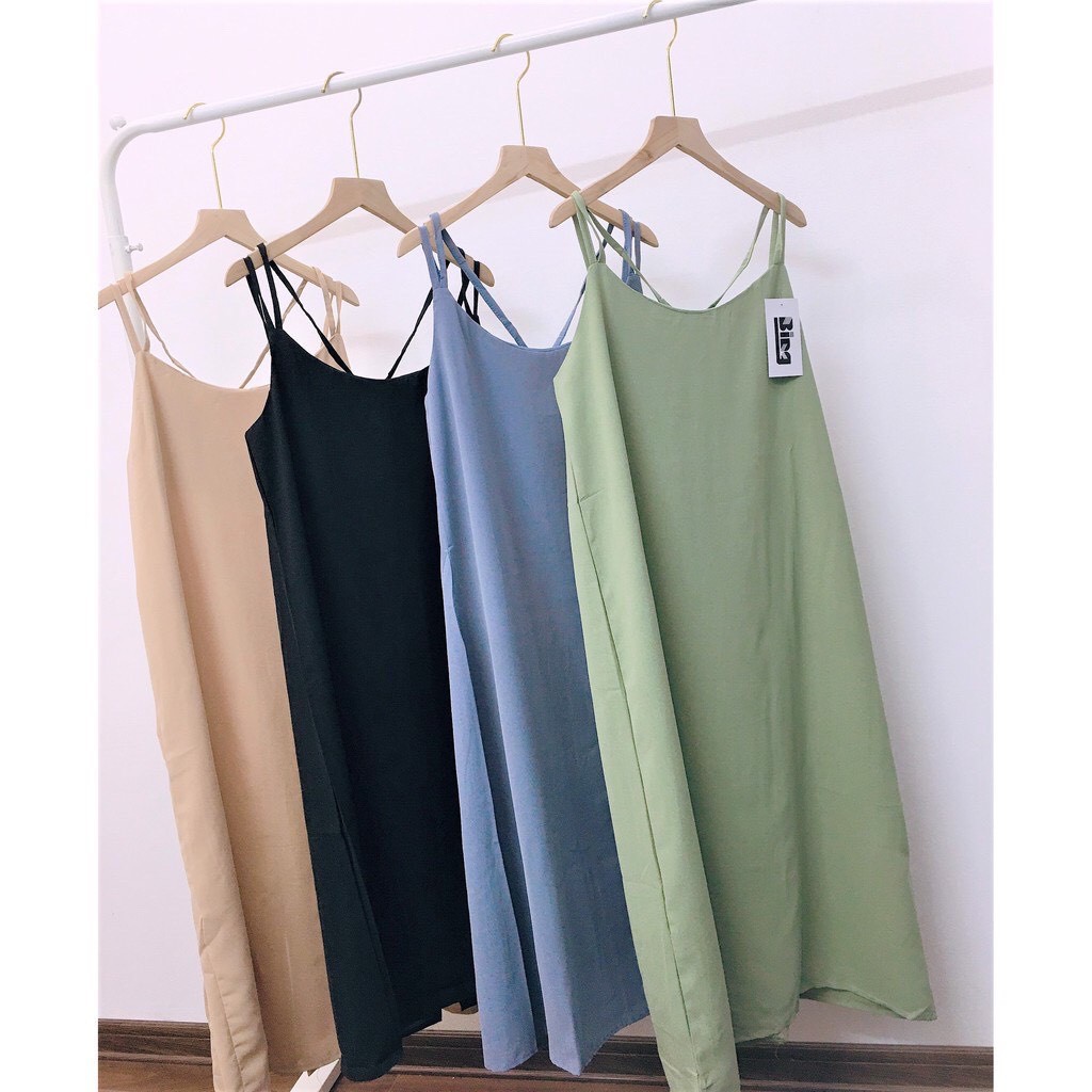 Đầm 4 dây chéo FM Style dáng suông nữ hoạ tiết trơn phong cách Hàn Quốc  I Fm Style Online 220319118