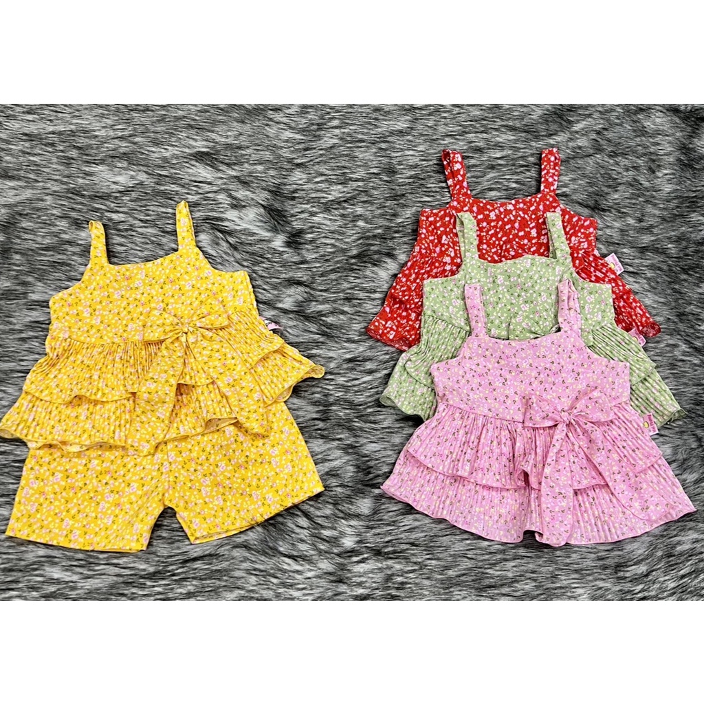 Bộ Lụa Hoa Dây Tầng Xếp Li Phối Nơ Bé (6-14kg) (giao màu ngẫu nhiên)