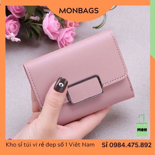 Ví Gập Mini Khóa ô Vuông MonBags 4 Màu Ví nữ đẹp cầm tay mini cao cấp