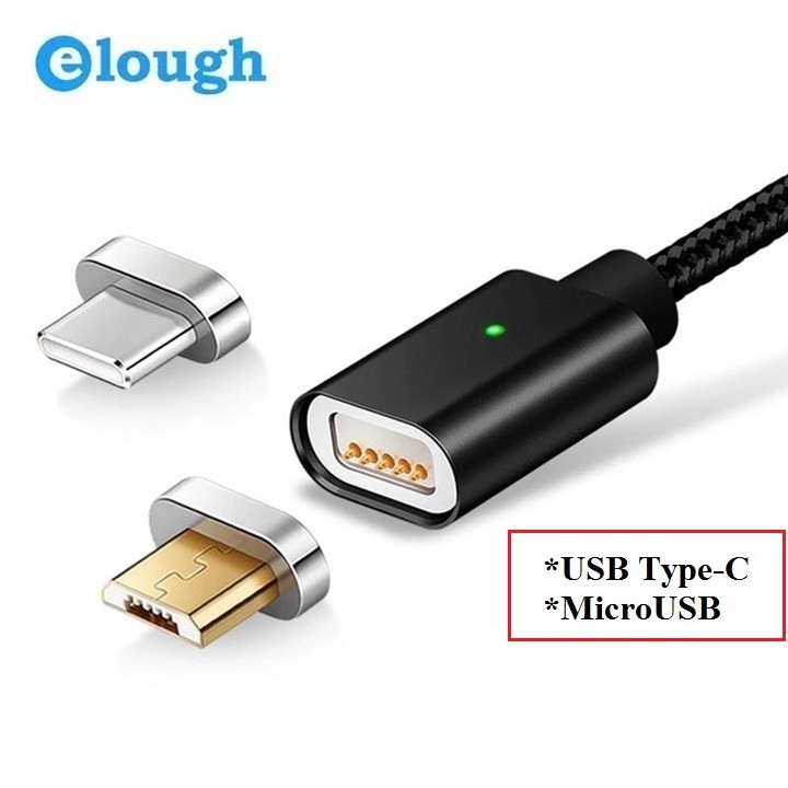 Sạc Cáp Hít Nam Châm 2.4A Elough E04 2in1 MicroUSB Và Type C Chính Hãng