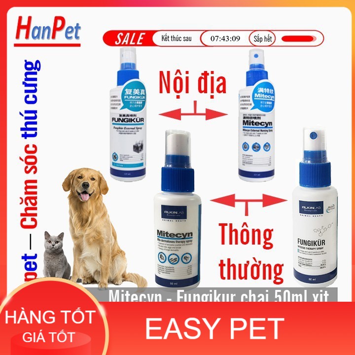 HN- Diệt ve ghẻ bọ chét trên chó, Diệt nấm chó và nấm mèo Mitecyn & Fungikur dạng xịt