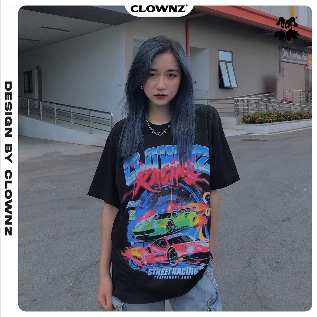 Áo thun tay lỡ local brand Clownz Racing T-shirt  unisex họa tiết xe đua form rộng, chất cotton