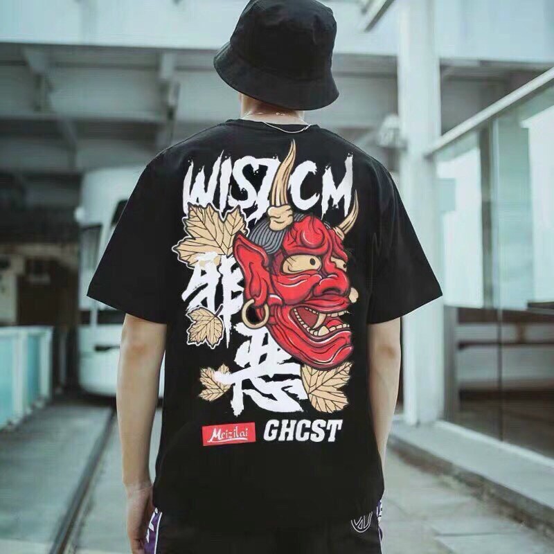 Áo Thun Unisex Tay Lỡ Nam Nữ Wisdom Ghost Hình Mặt Quỷ Siêu Ngầu