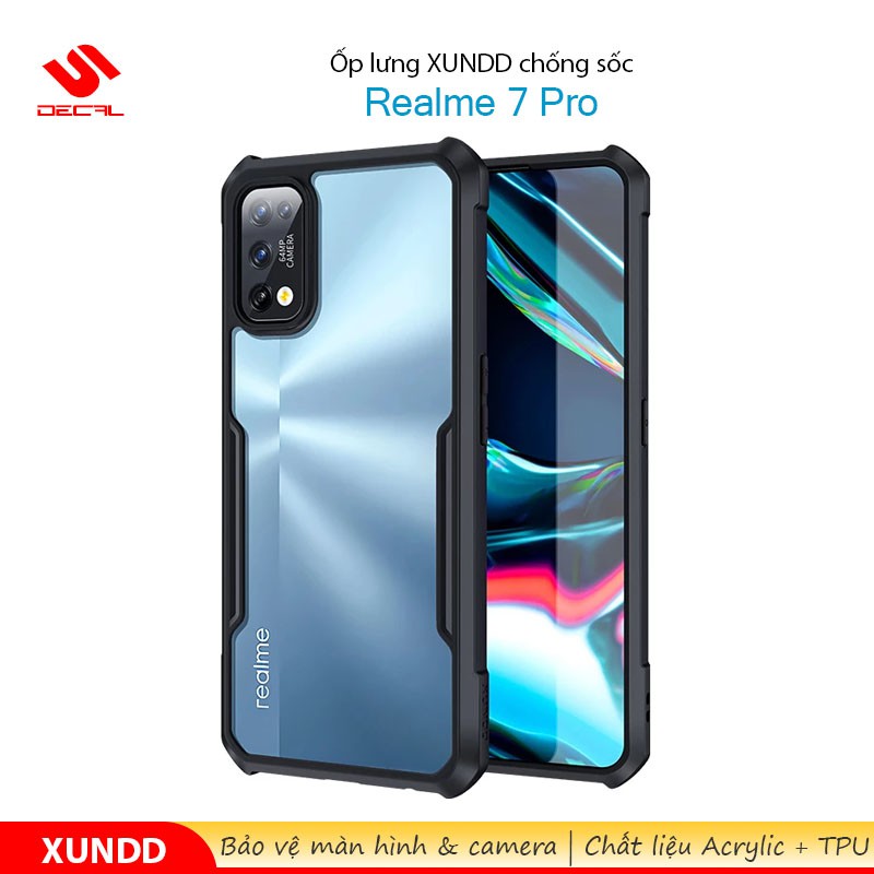 Ốp lưng XUNDD Realme 7 Pro, Mặt lưng trong suốt, Viền TPU, Chống sốc