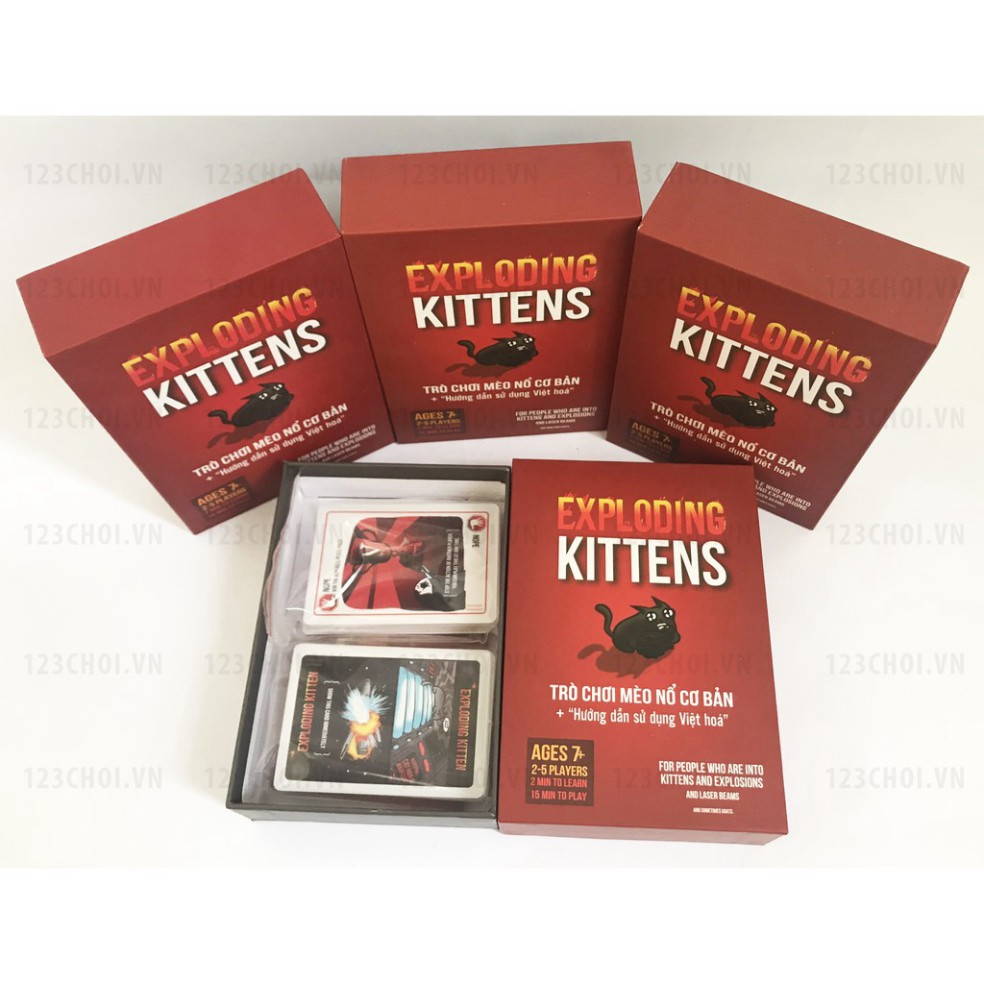 Trò chơi Board game Mèo Nổ cơ bản Exploding kittens 56 lá bài, màu đỏ đen, giá rẻ, chơi cùng bạn bè