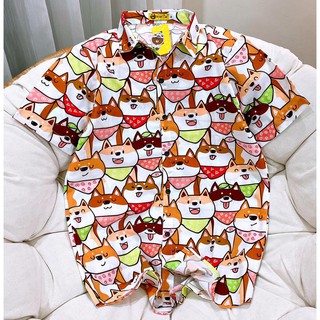 Áo sơ mi hoạt hình họa tiết chó Shiba.