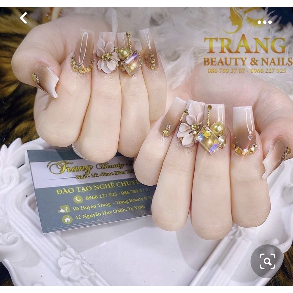 Nailbox Móng úp thiết kế sẵn màu nâu cà phê  omber + keo dũa