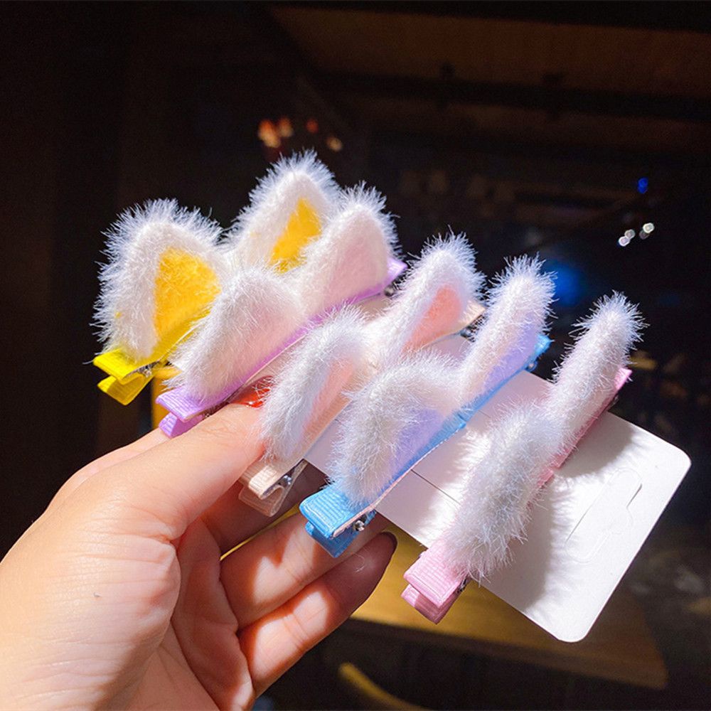 Bộ 2 Kẹp Tóc Hình Tai Thỏ Bông 3D Nhiều Màu Dễ Thương Dành Cho Bé Gái