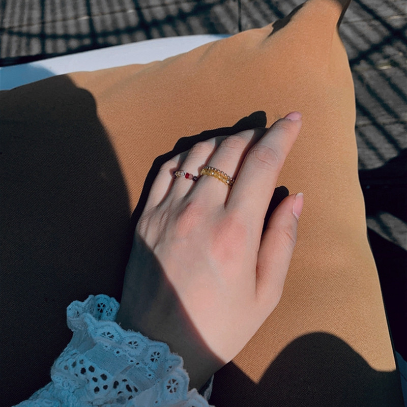 HANDMADE Nhẫn Đeo Tay Kim Loại Đính Đá Vintage Cho Nữ