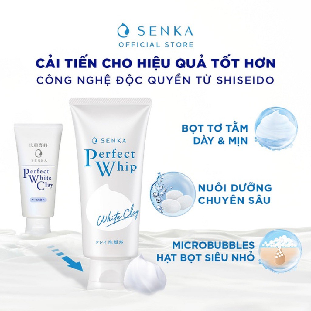 Sữa rửa mặt tạo bọt chiết xuất đất sét trắng Senka Perfect White Clay 120g