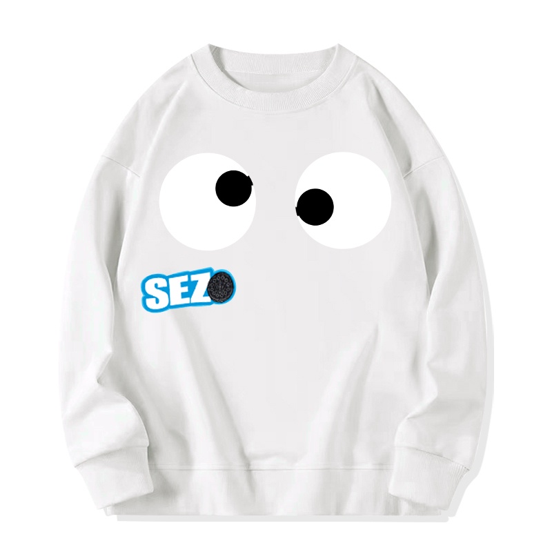 SELVZE Áo sweater tay dài cổ tròn dáng rộng vải cotton in họa tiết thời trang cao cấp