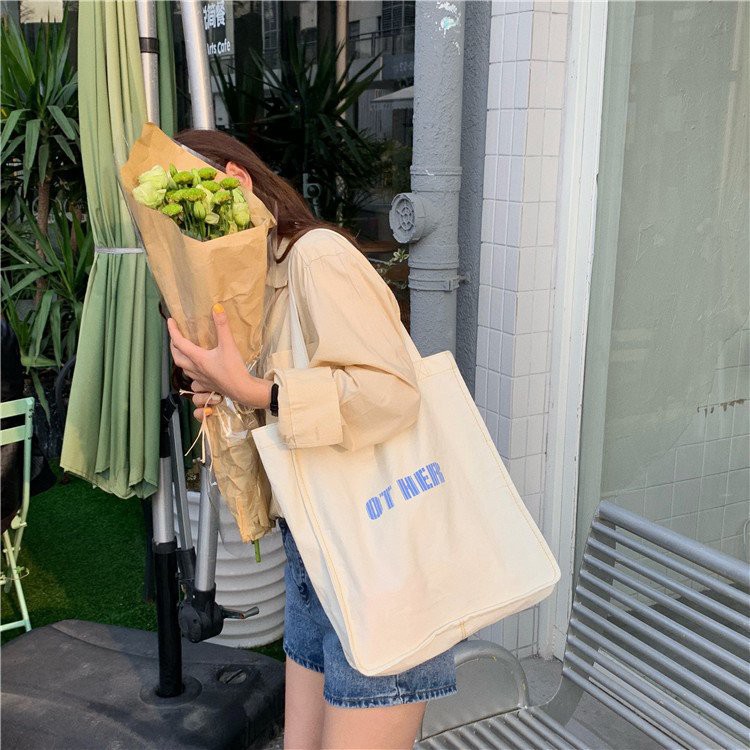 Túi tote túi vải canvas phong cách Hàn quốc, có khóa miệng ngăn phụ bên trong