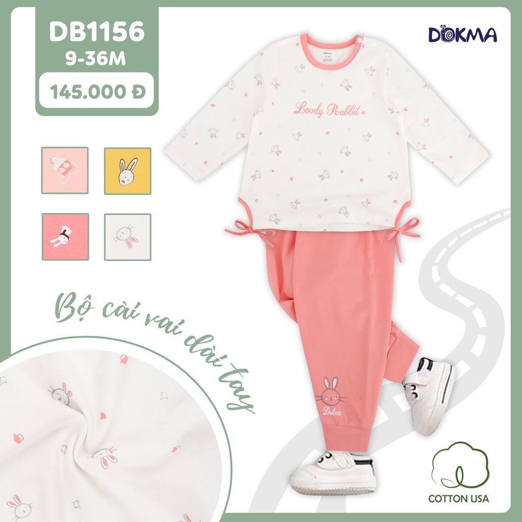 Bộ dài tay mỏng thu đông bé gái Dokma DB1156