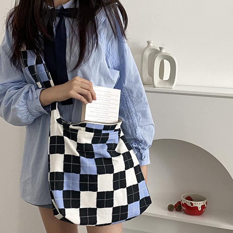 Túi tote đeo chéo nam nữ caro vải canvas phong cách ulzzang unisex đi học đi chơi - XUONGMAITNT