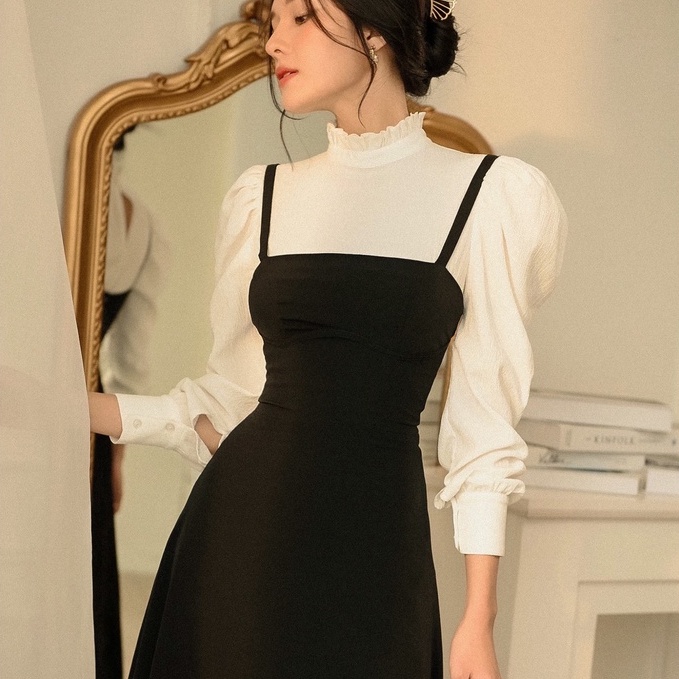 Áo sơ mi nữ Jolie cổ cao tay bồng tiểu thư vải tơ dập ly trắng cao cấp LANH OFFICIAL - 202108