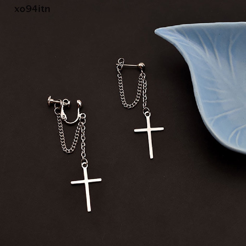 Bông Tai Hình Thánh Giá Bằng Thép Không Gỉ Phong Cách Gothic Rock Dành Cho Nam Nữ