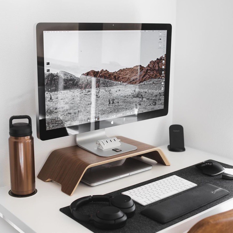 Kệ màn hình máy tính gỗ uốn cong Imac Stand - Veneer Walnut (Bản cao cấp) | BigBuy360 - bigbuy360.vn