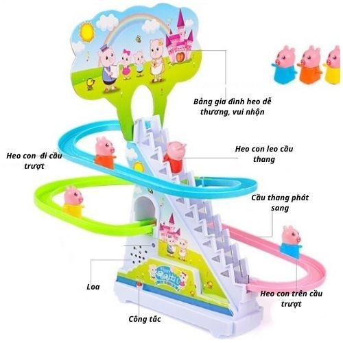 Đồ chơi vui nhộn cho trẻ em, trẻ con heo Peppa Pig, vịt leo cầu thang cho bé trai và bé gái 1 2 3 4 5 tuổi MUMKID25
