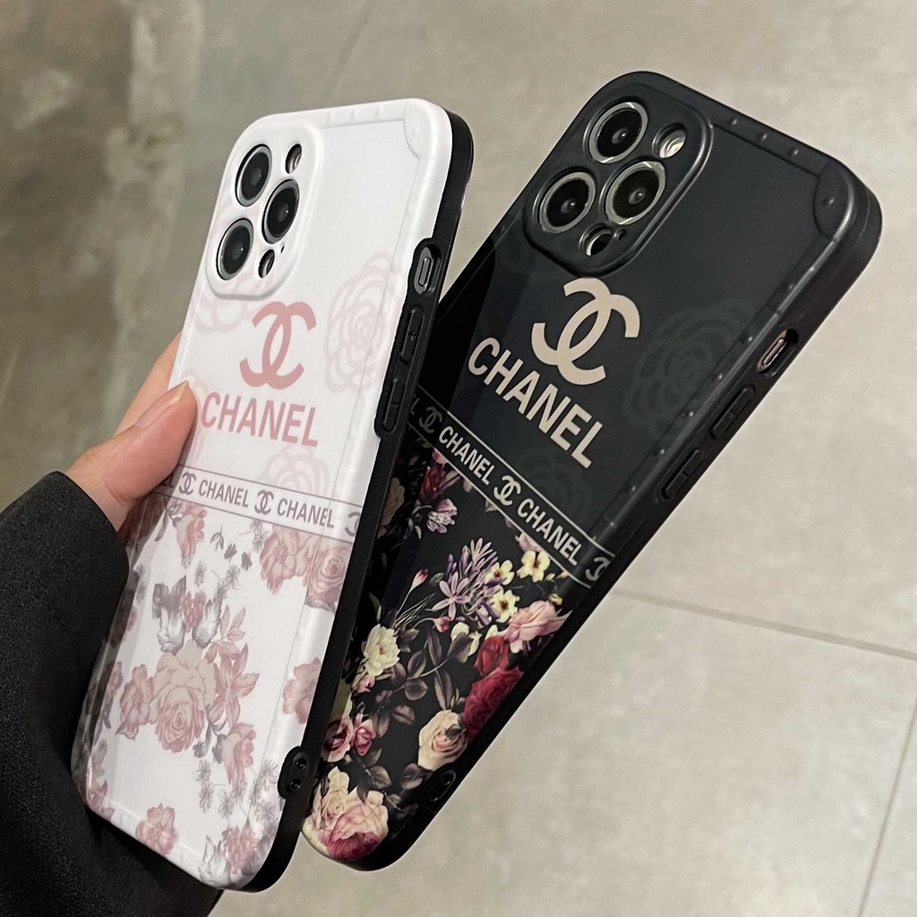 Ốp Điện Thoại Chống Sốc Họa Tiết Hoa Trắng Đen Cho iPhone 14 13pro max 12pro 11promax 11