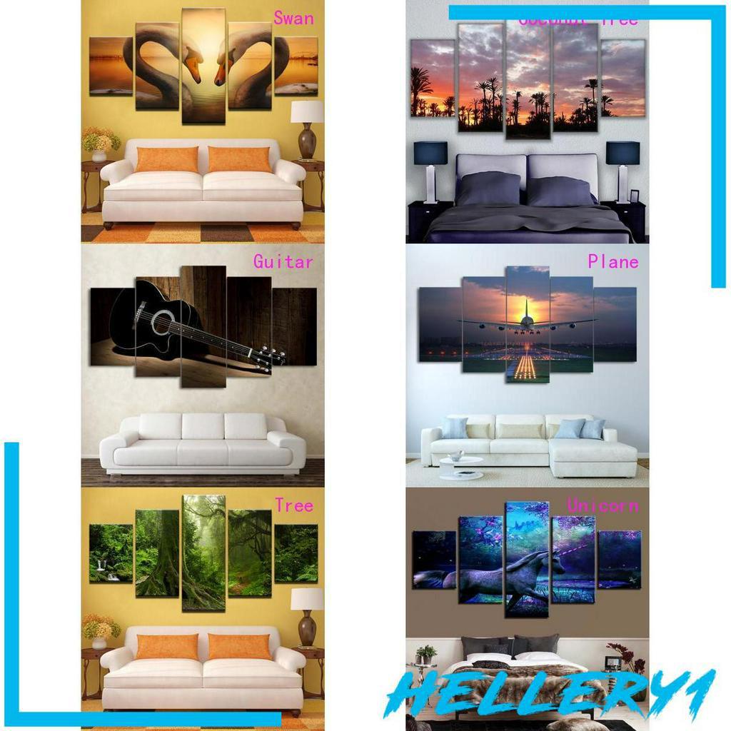 Set 5 Tranh Treo Tường Trang Trí Hình Thiên Nga Và Cây Dừa (1)