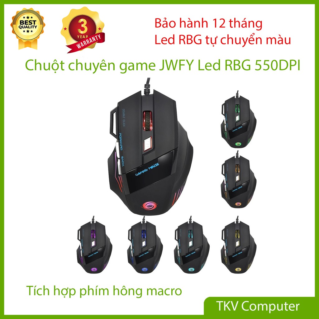 Chuột máy tính JWFY chuyên game led RBG - Có dây, kết nối USB - Chiến LOL, FFO4 cực chất