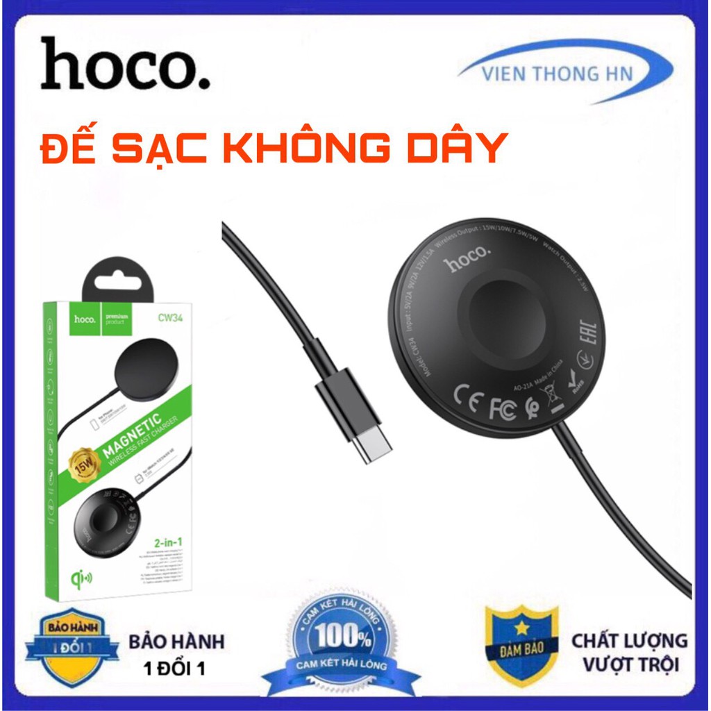 Đế sạc nhanh không dây Hoco CV34 - đế sạc từ tính 2 in 1 cho IP samsung,...- vienthonghn