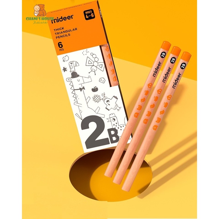 BỘ 6 CHIẾC BÚT CHÌ TAM GIÁC MIDEER 2B 4B 6B TẶNG KÈM GỌT CHÌ CHO BÉ BẮT ĐẦU HỌC CÁCH SỬ DỤNG