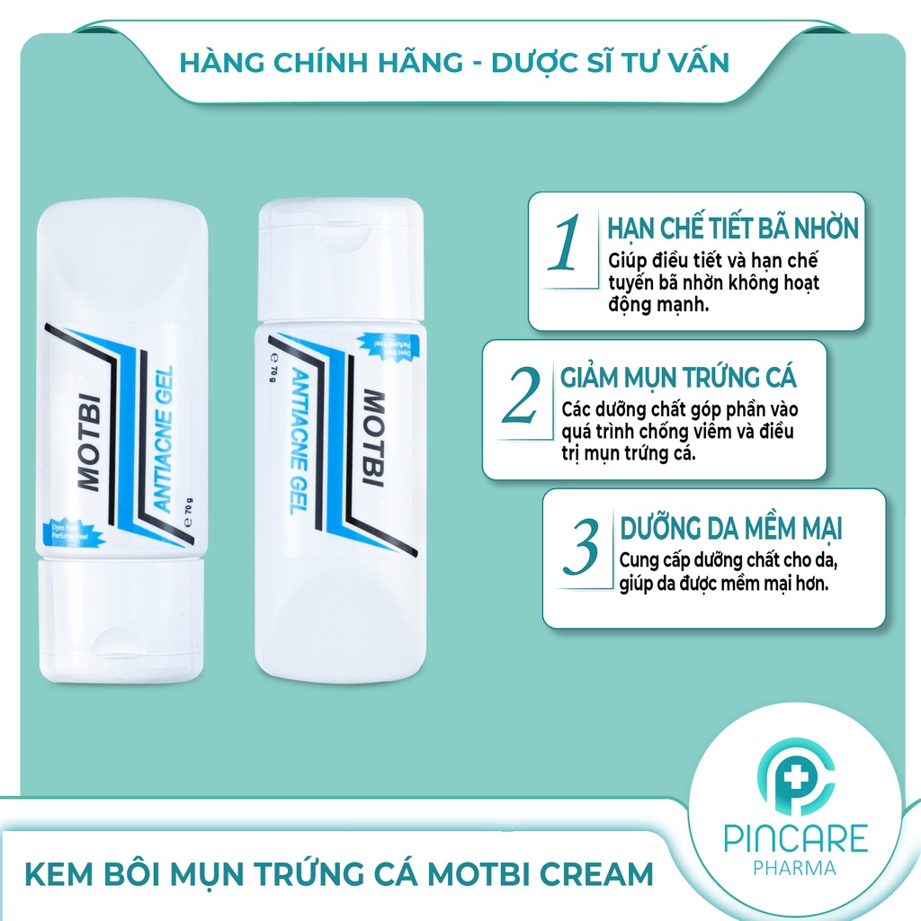 Kem giảm mụn Motbi Antiacne Gel 70g - Hàng chính hãng - Nhà thuốc PinCare