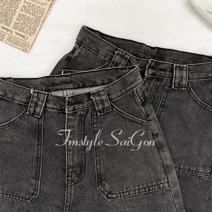 Quần jean nữ ống rộng Fmstyle Saigon quần bò cạp cao suông đen thời trang hàn quốc ulzzang 21QJR05TD2801 | BigBuy360 - bigbuy360.vn