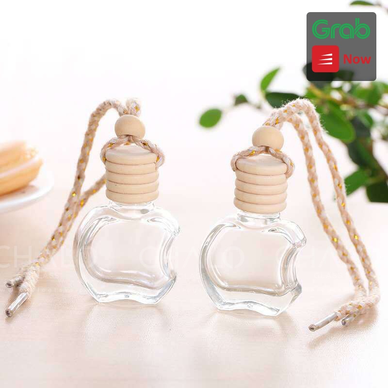Lọ thuỷ tinh đựng tinh dầu treo xe nắp gỗ nhiều kiểu dáng (Lục lăng, hình vuông, quả táo...)  [Hàng loại #1]