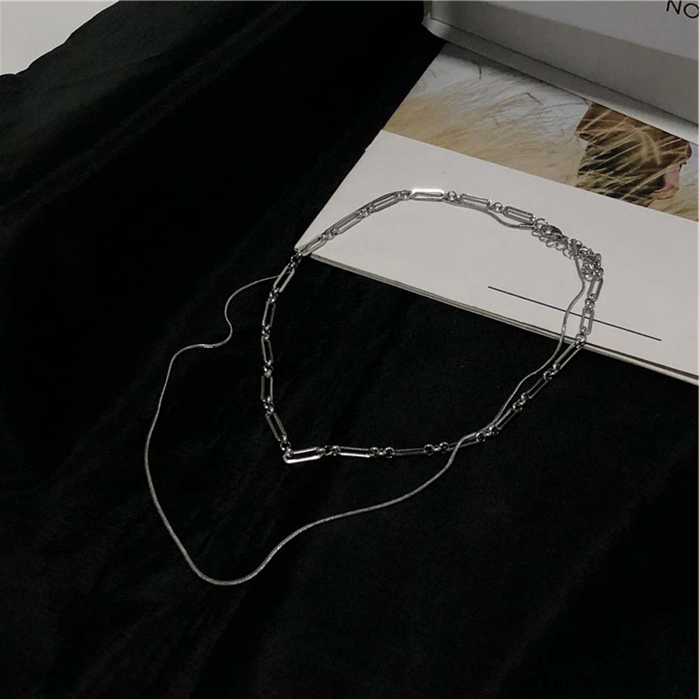 Dây chuyền hai lớp bằng thép titan phong cách Hàn Quốc đơn giản cá tính dành cho nam và nữ