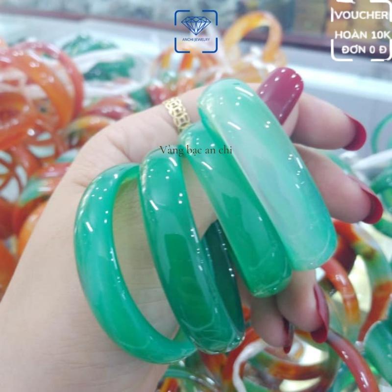 Vòng tay đá mã não liền khối bản dẹt màu xanh, đỏ, đen phong thủy mệnh mộc, thủy, hỏa, thổ. Anchi jewelry