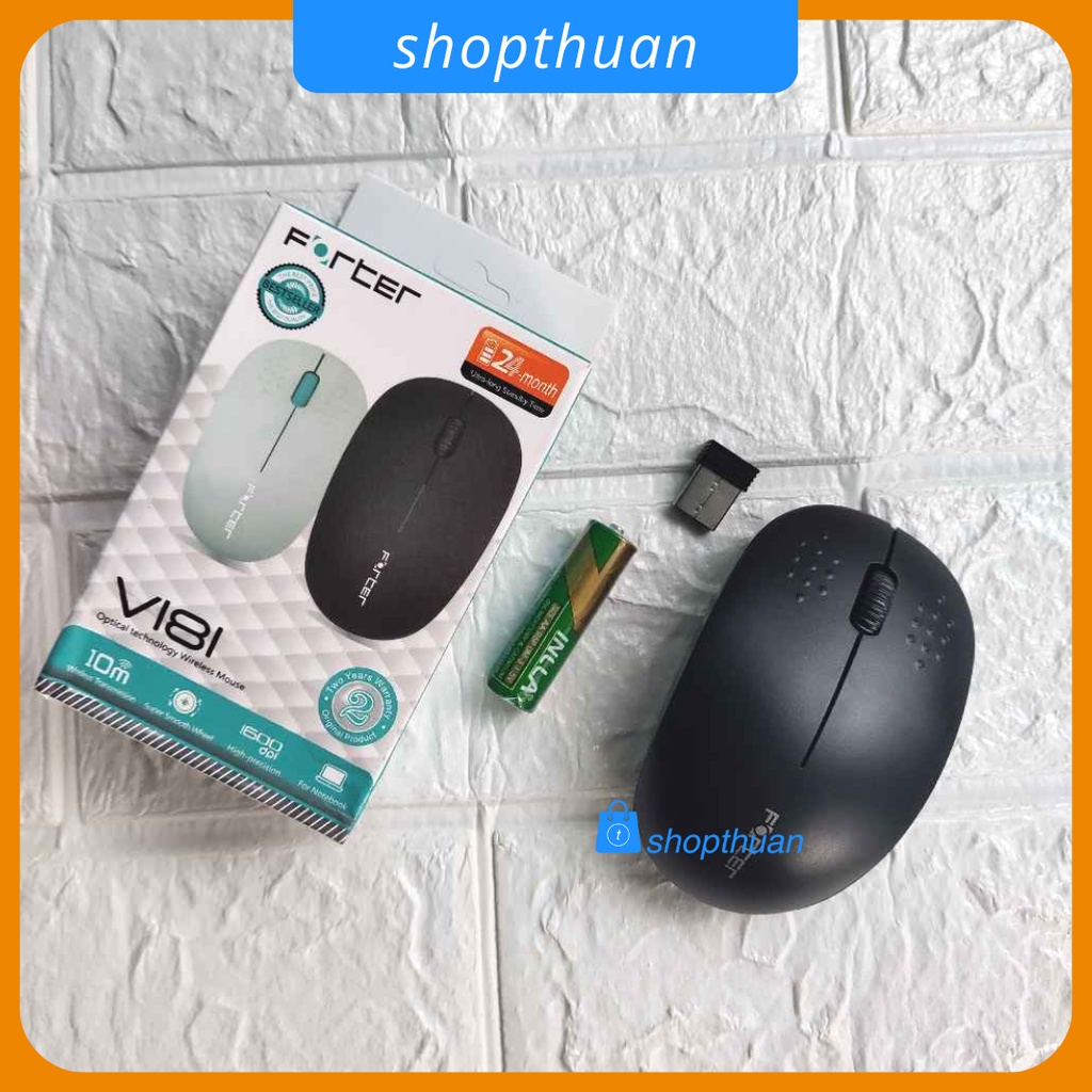 Chuột không dây Forter V181 màu đen kèm 1 pin AA